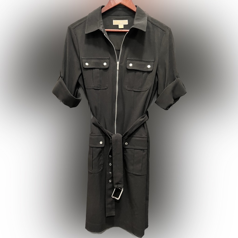 Michael Kors super cute black zipper belted dress